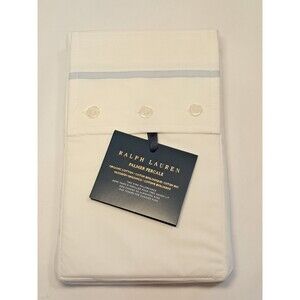 Ralph Lauren Palmer Percale Cotton 2 King Size Pillowcases White Sky Blue Ralph